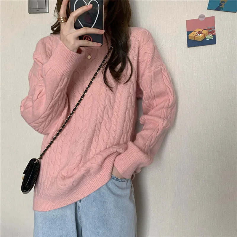 METAVERSMALL Korean version of the popular versatile lazy knitted bottoming shirt New autumn and winter small straight sleeve twist sweater women