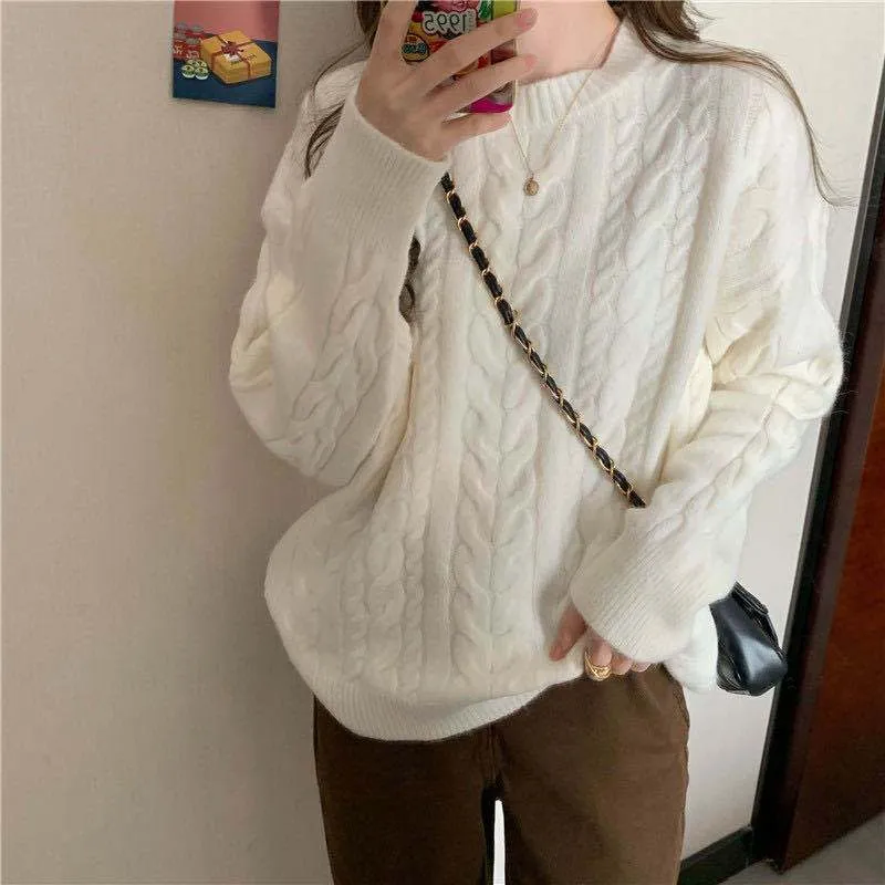 METAVERSMALL Korean version of the popular versatile lazy knitted bottoming shirt New autumn and winter small straight sleeve twist sweater women