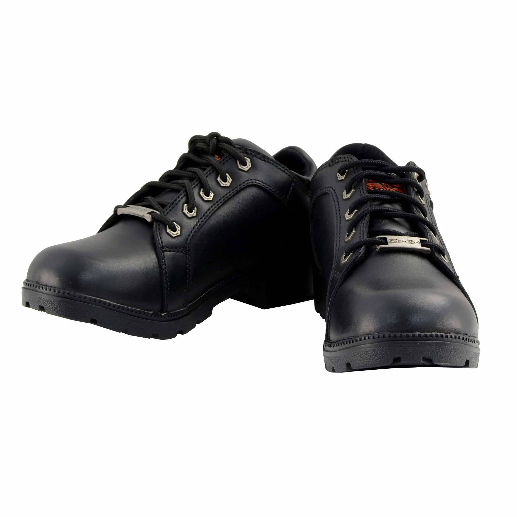 Milwaukee Leather MBL9311 Women's Black Leather Lace-Up Motorcycle Riding Shoes with Anti-Slip Outsole