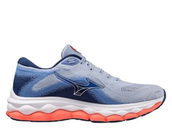 Mizuno Wave Sky 7 Ladies Running Shoe (Blue Henon/Silver/Neon Flame)