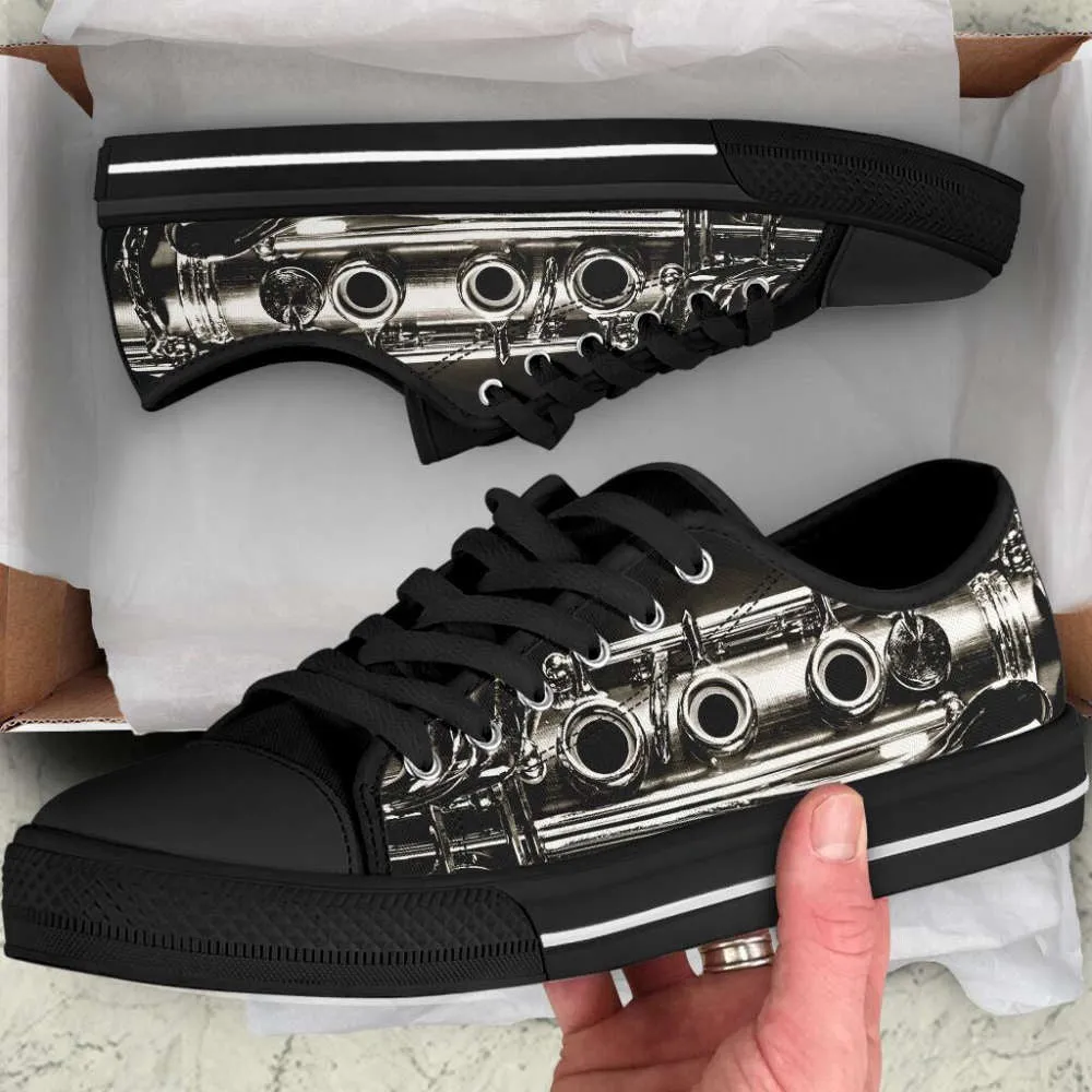 Music Fashion Gift Clarinet Shortcut Low Top Canvas Print Shoes, Canvas Shoes Design, Low Top Sneaker