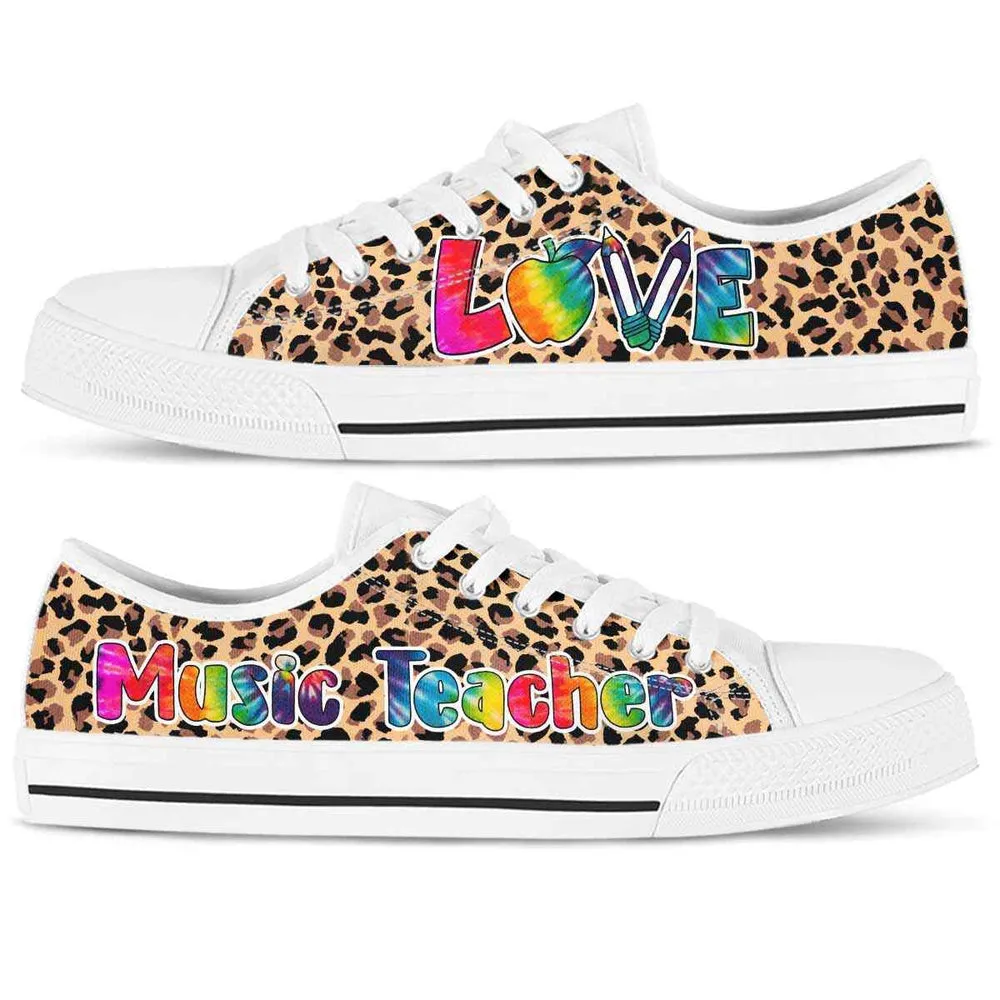 Music Teacher Leopard Love Low Top Shoes, Teacher Shoes, Low Top Sneakers