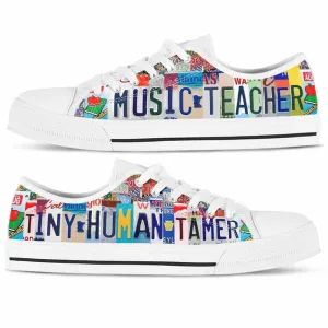 Music Teacher License Plate Tiny Human Tamer Low Top Shoes, Teacher Shoes, Low Top Sneakers