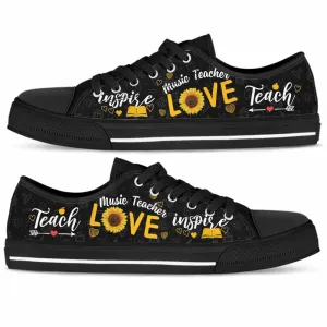 Music Teacher Sunflower Teach Love Inspire Low Top Shoes, Teacher Shoes, Low Top Sneakers