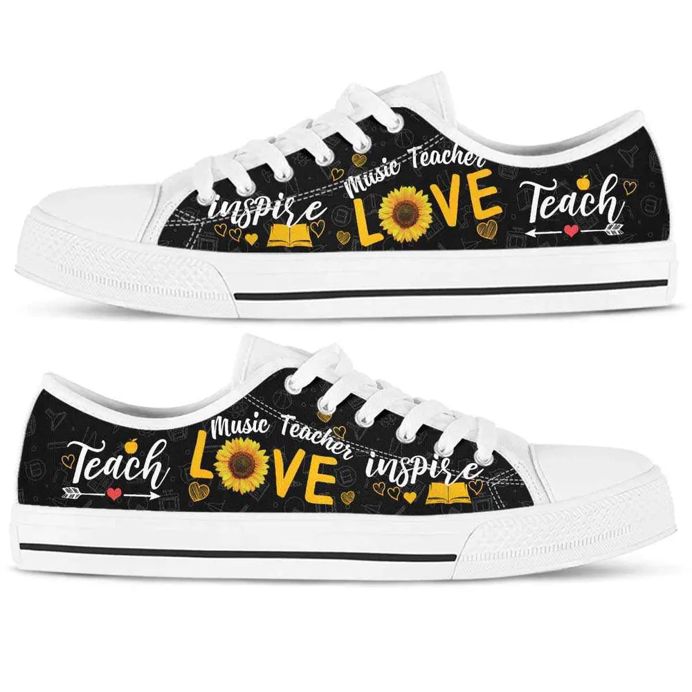 Music Teacher Sunflower Teach Love Inspire Low Top Shoes, Teacher Shoes, Low Top Sneakers