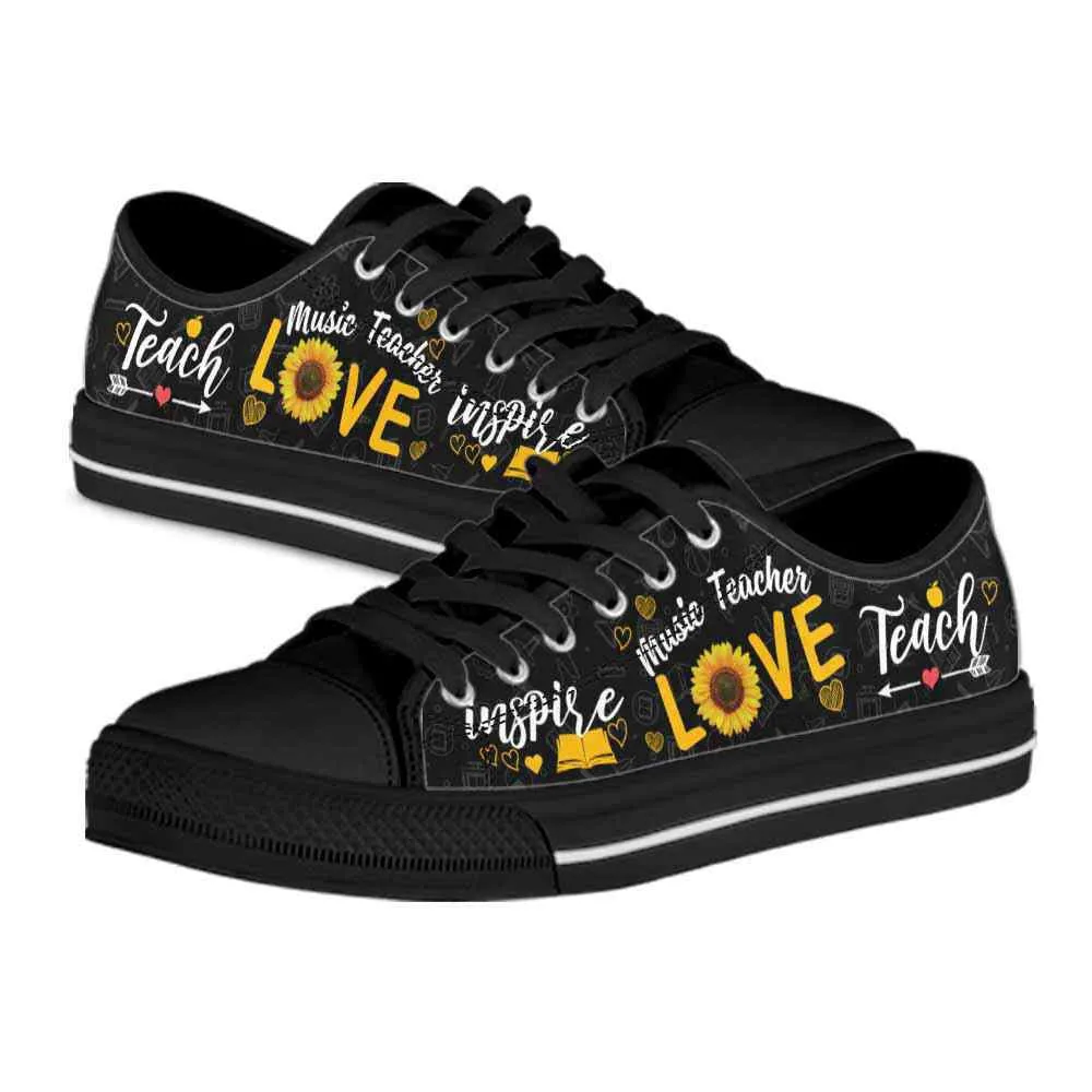 Music Teacher Sunflower Teach Love Inspire Low Top Shoes, Teacher Shoes, Low Top Sneakers