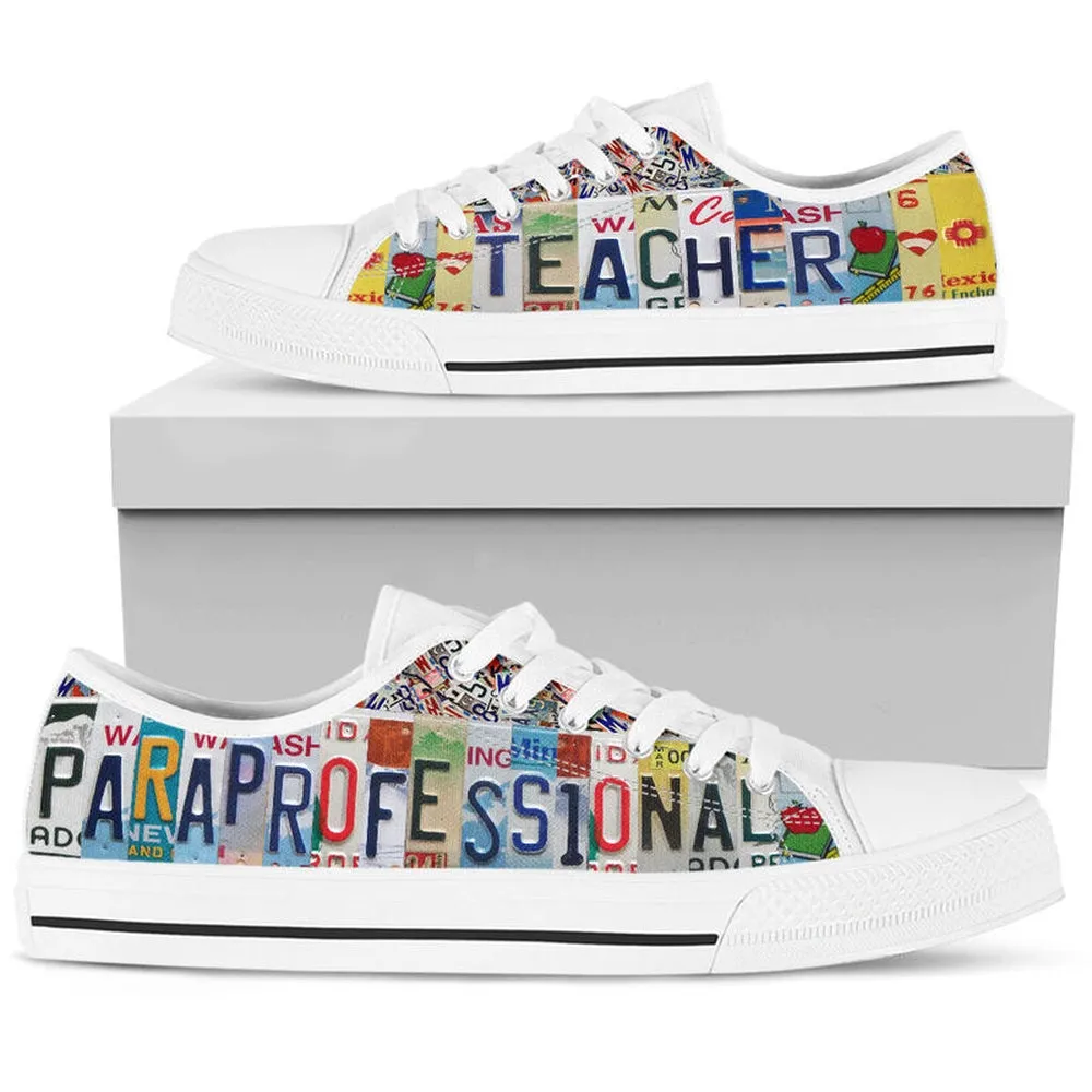 Paraprofessional Teacher License Plates Low Top Shoes, Teacher Shoes, Low Top Sneakers