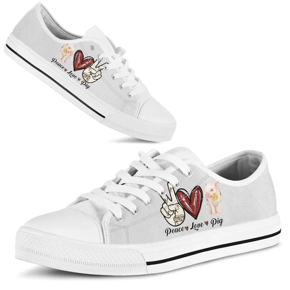 Peace Love Pig Sign Low Top Shoes, Low Top Sneaker, Low Top Canvas Shoes