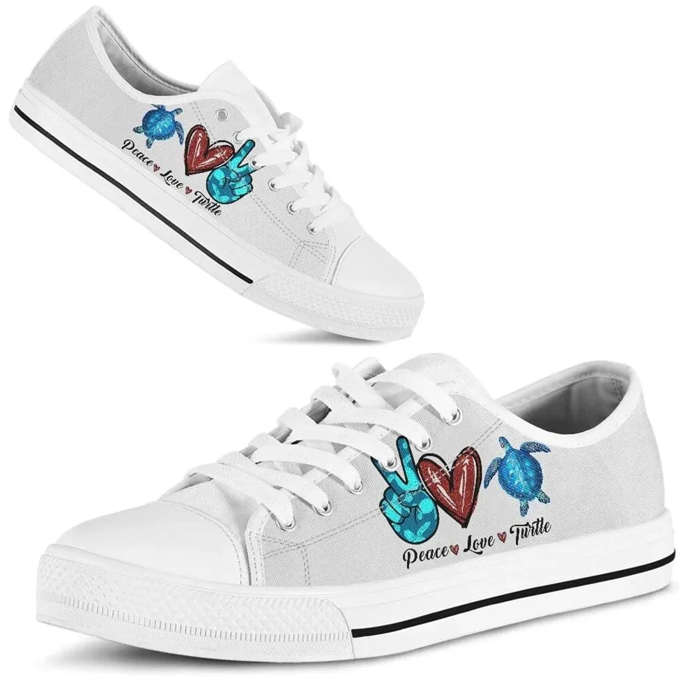 Peace Love Turtle Sign Low Top Shoes, Low Top Sneaker, Low Top Canvas Shoes