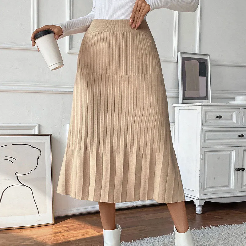 PEOPLETERRITORY   new solid color pleated skirt temperament commuting versatile pleated thin autumn and winter skirt