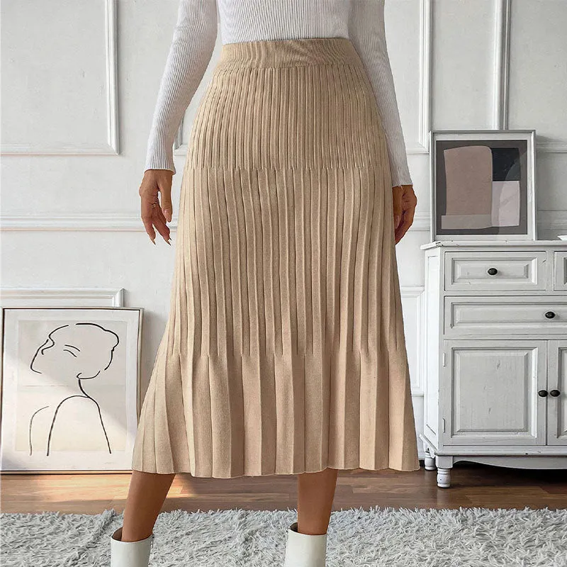 PEOPLETERRITORY   new solid color pleated skirt temperament commuting versatile pleated thin autumn and winter skirt