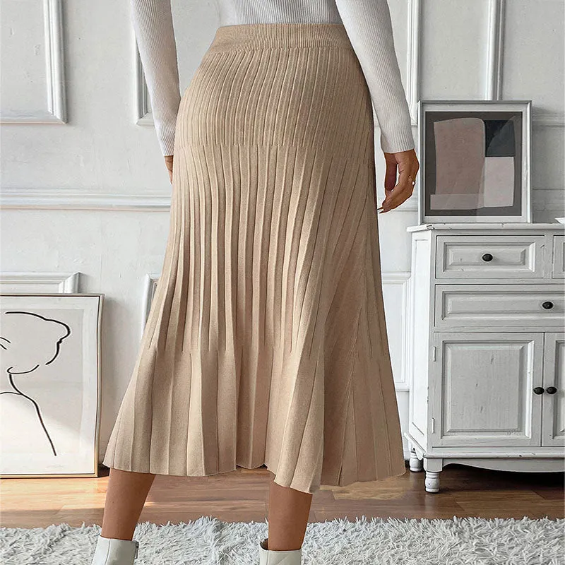 PEOPLETERRITORY   new solid color pleated skirt temperament commuting versatile pleated thin autumn and winter skirt