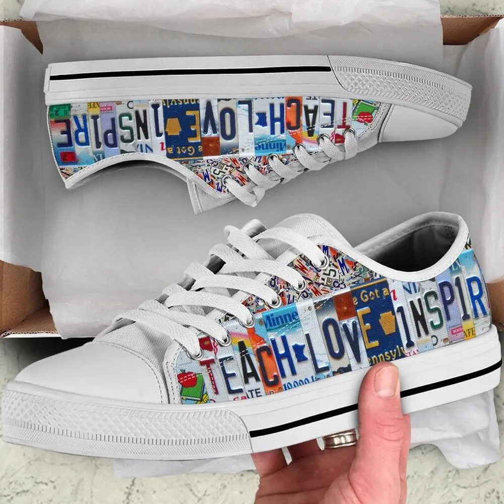 Physical Educator Inspire License Plates Low Top Shoes, Teacher Shoes, Low Top Sneakers