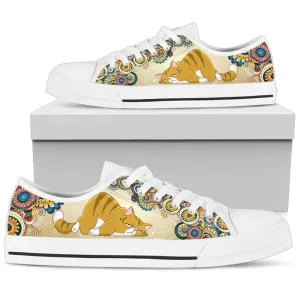 Quirky Lazy Cat Sneakers Purr-Fect Shoes For Cat Lovers, Cat Canvas Shoes