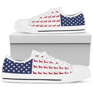 Show Your Patriotism With Dachshund Us Flag Women's Low, Low Top Sneaker, Low Top Canvas Shoes