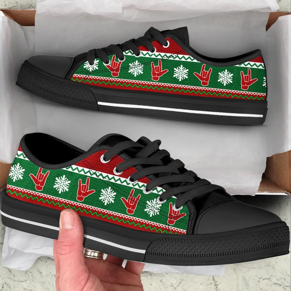 Sign Language Christmas Knitted Seamless Low Top Shoes , Low Top Sneaker, Low Top Canvas Shoes