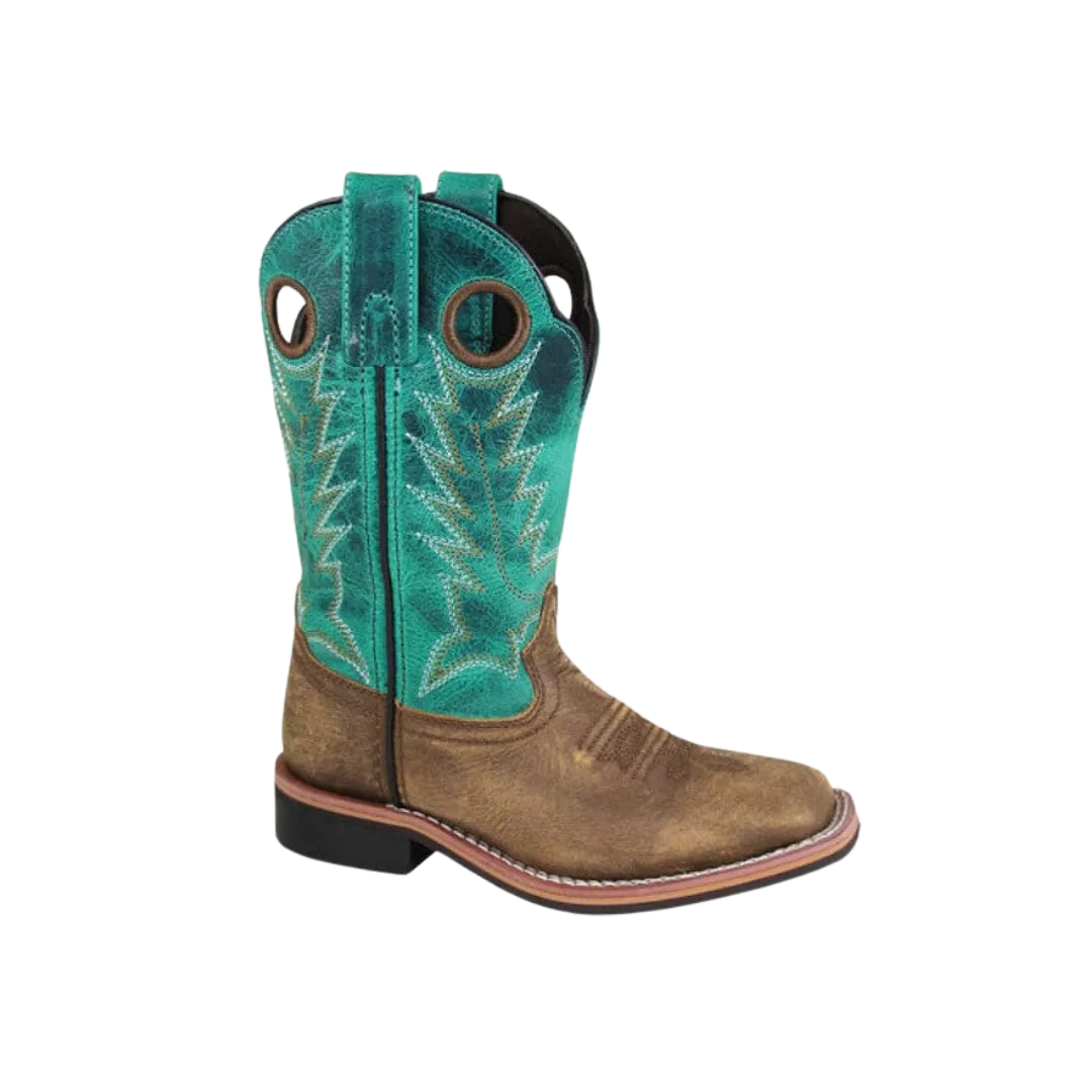 Smoky Mountain Kid's Brown Distress/Turquoise Leather Youth sized Boots