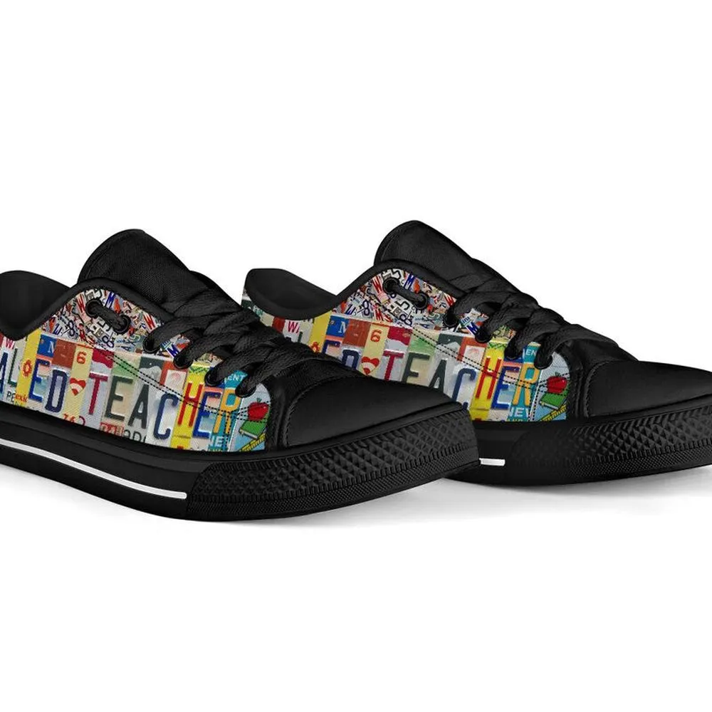 Special Ed Teacher License Plates Low Top Black Shoes, Teacher Shoes, Low Top Sneakers