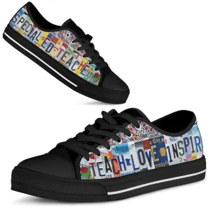 Special Ed Teacher License Plates Low Top Black Shoes, Teacher Shoes, Low Top Sneakers