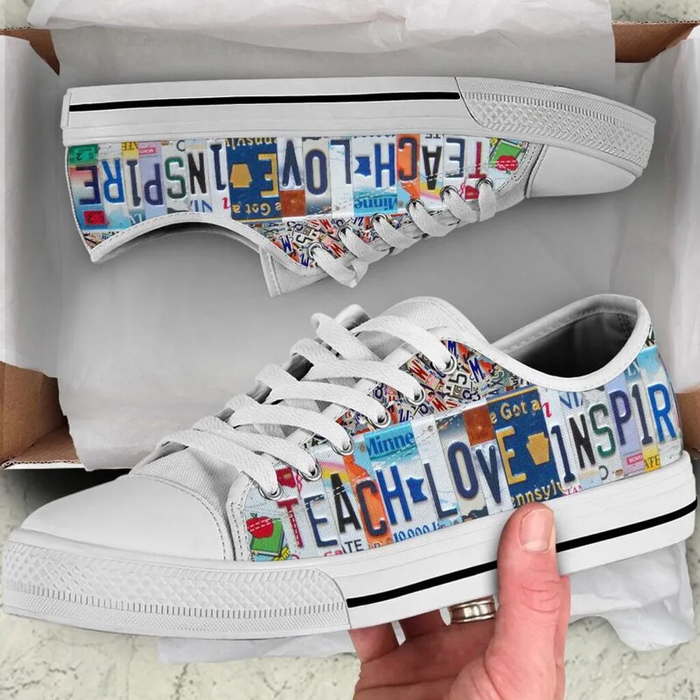 Superintendent Teacher Inspire License Plates Low Top Shoes, Teacher Shoes, Low Top Sneakers